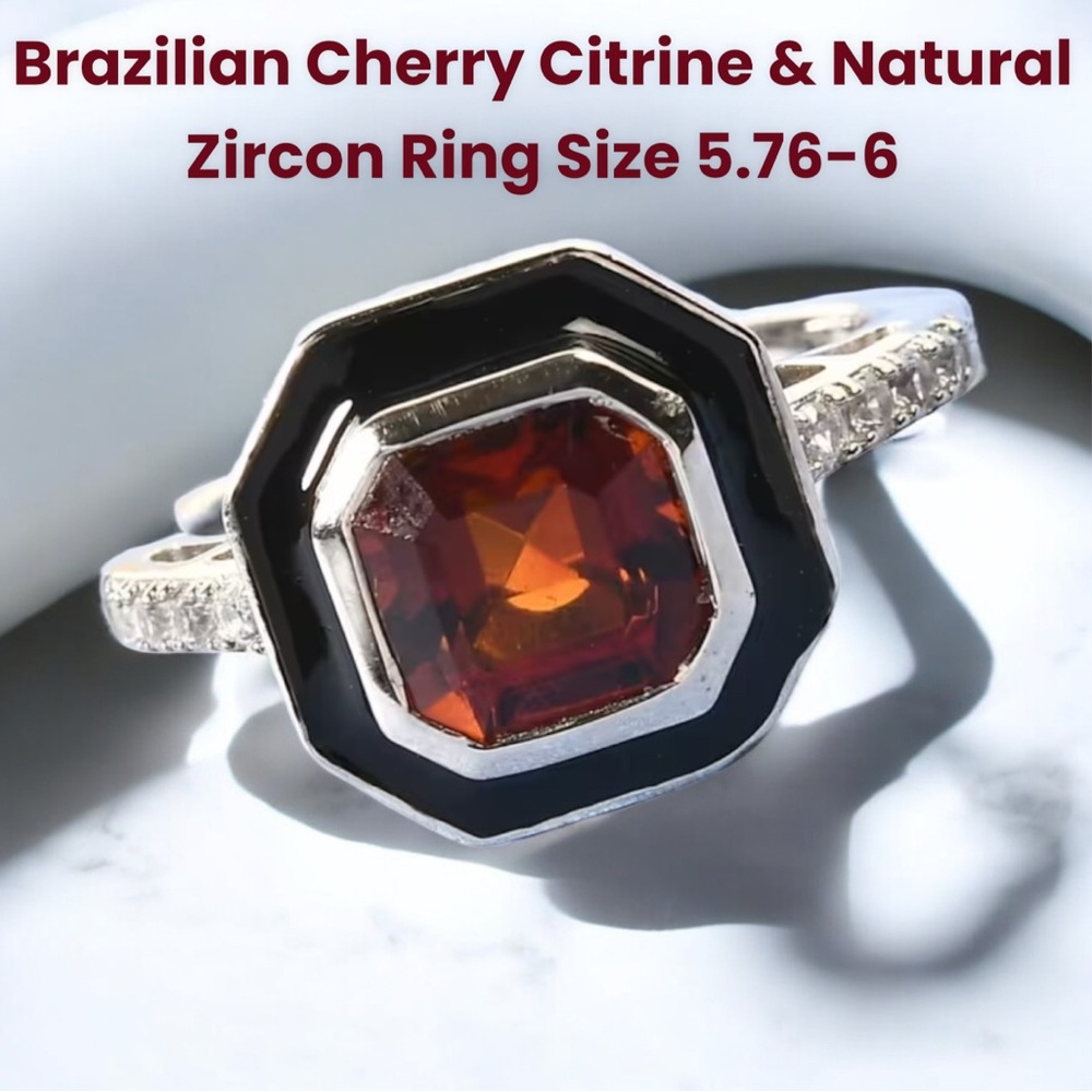 Brazilian Cherry Citrine & Natural White Zircon Enameled Ring 💍 Size 5.75-6 NWOT